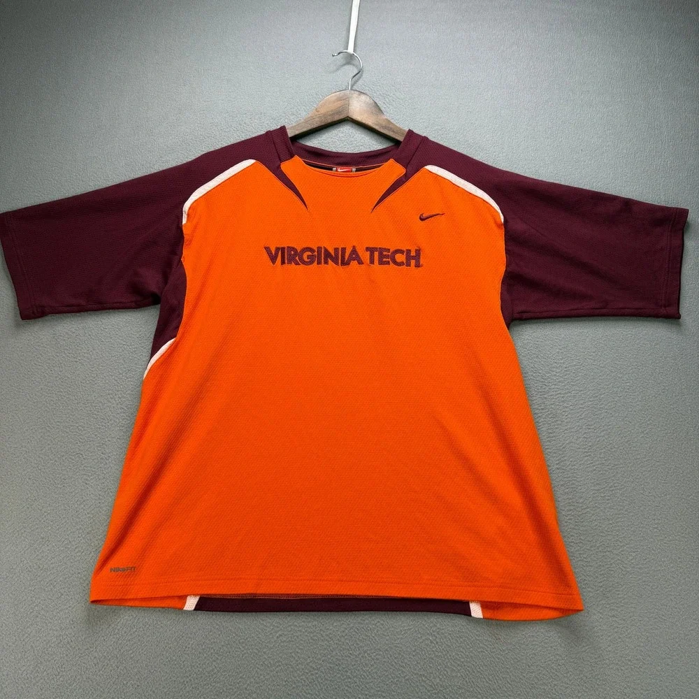Virginia Tech Nike Team Shirt Mens L Orange/Maroon NCAA Hokies Y2K VT Activewear